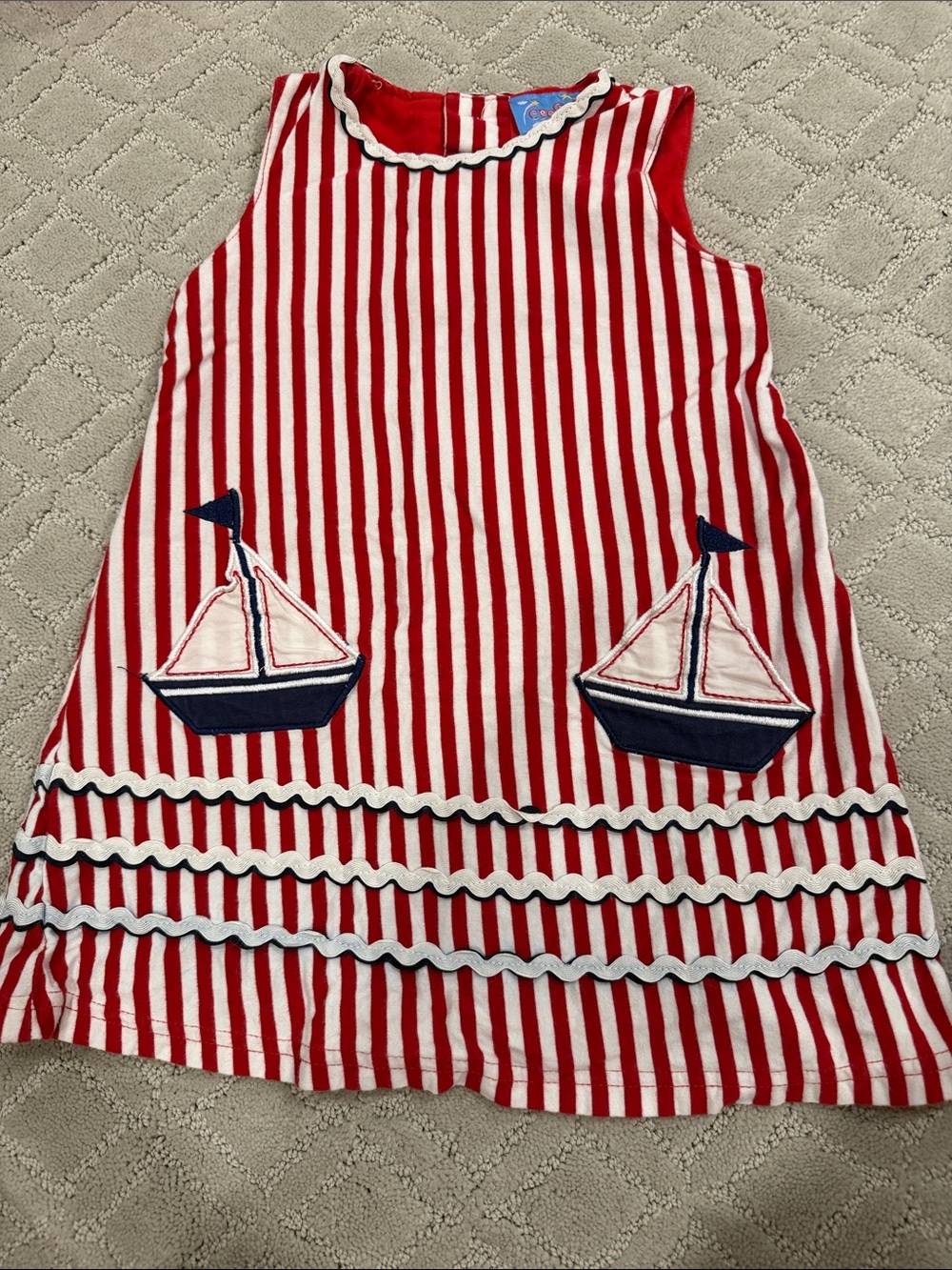 Red & White Striped Sailboat A-Line Dress by